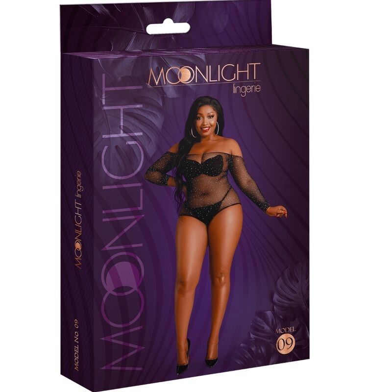 MOONLIGHT - MODEL 9 LONG SLEEVE BODYSUIT BRIGHT BLACK PLUS SIZE MOONLIGHT - 3