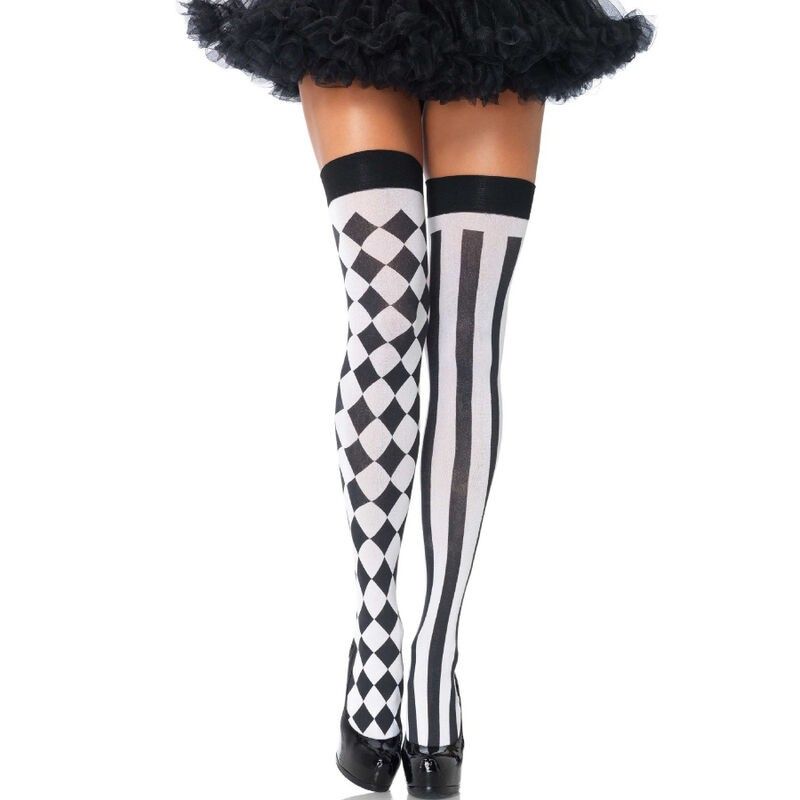 LEG AVENUE - BLACK/WHITE ARLEQUIN HIGH SOCKS LEG AVENUE HOSIERY - 1