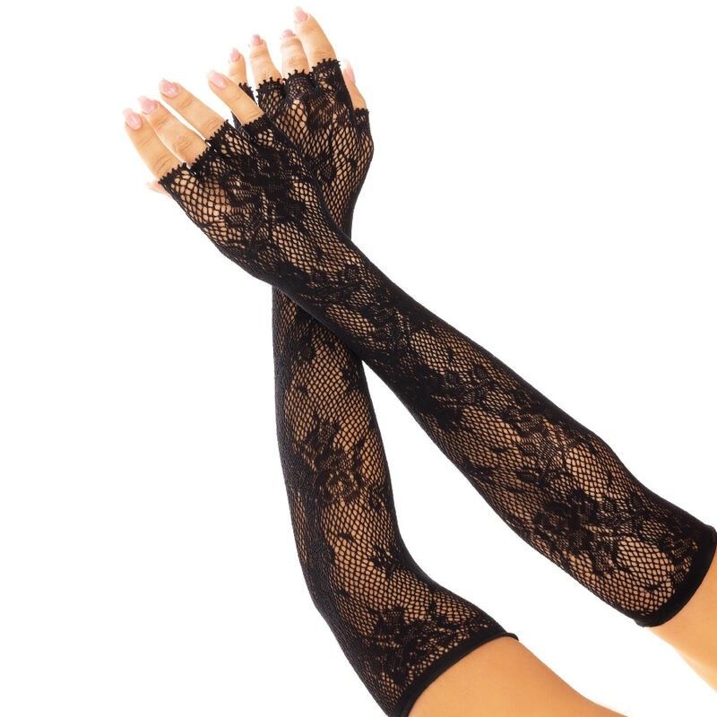 LEG AVENUE - FLORAL NETWORK FINGERLESS GLOVES BLACK LEG AVENUE HOSIERY - 1