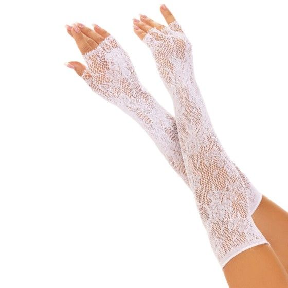 LEG AVENUE - FLORAL NETWORK FINGERLESS GLOVES WHITE LEG AVENUE HOSIERY - 1