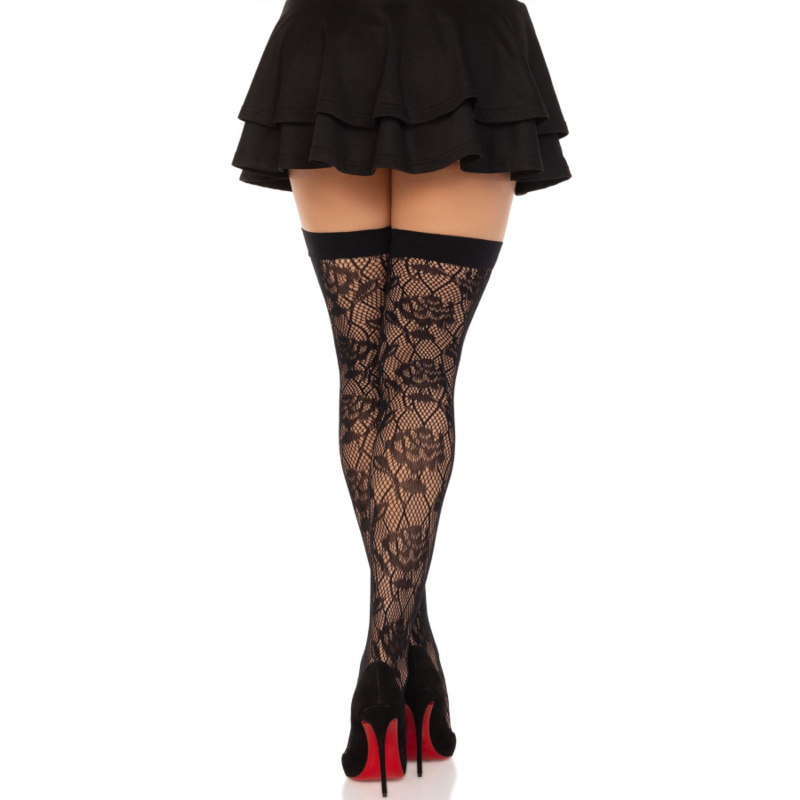 LEG AVENUE - WILD ROSES NET STOCKS BLACK LEG AVENUE HOSIERY - 2