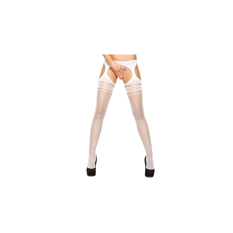 PASSION - TIGHTS WITH GARTER BS002 WHITE PASSION WOMAN GARTER & STOCK - 1