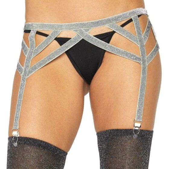 LEG AVENUE - SILVER LUREX ELASTIC GARTER BELT ONE SIZE LEG AVENUE ACCESSORIES - 1