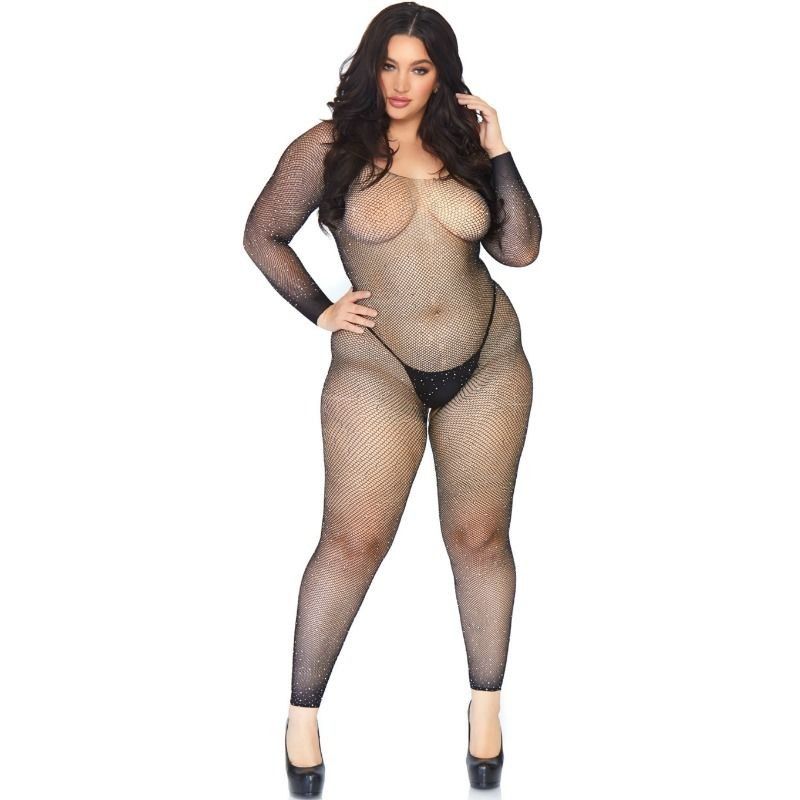 LEG AVENUE - CRYSTALIZED NET BODY STOCKING 1X-2X LEG AVENUE BODYSTOCKINGS - 1