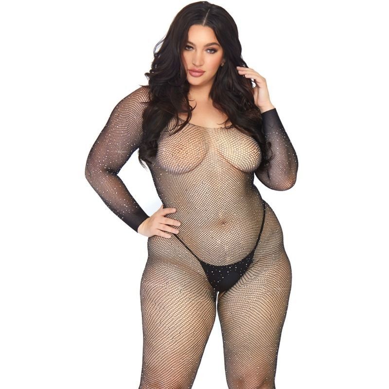 LEG AVENUE - CRYSTALIZED NET BODY STOCKING 1X-2X LEG AVENUE BODYSTOCKINGS - 3