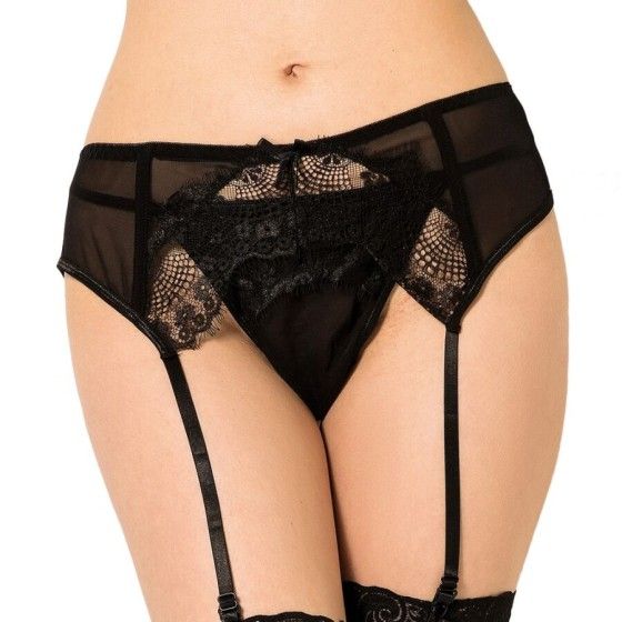 QUEEN LINGERIE - THONG WITH BLACK LACE GARTER S/M QUEEN LINGERIE - 1