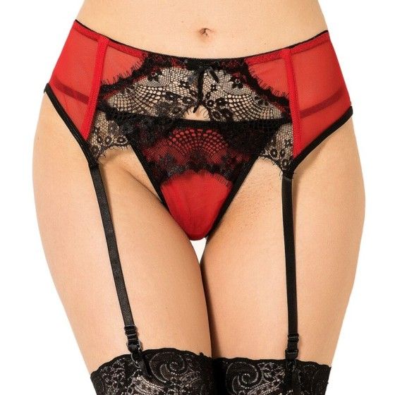 QUEEN LINGERIE - THONG WITH RED LACE GARTER S/M