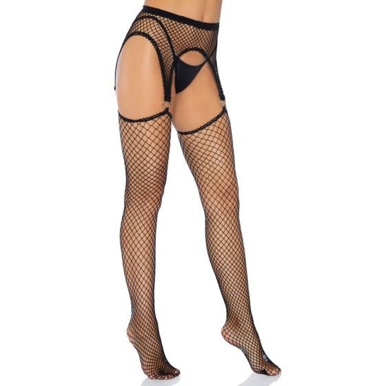 LEG AVENUE - INDUSTRIAL NET STOCKINGS WITH O RING ATTACHED GARTER BELT ONE SIZE