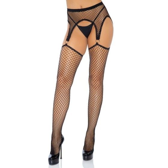 LEG AVENUE - INDUSTRIAL NET STOCKINGS WITH O RING ATTACHED GARTER BELT ONE SIZE LEG AVENUE HOSIERY - 3