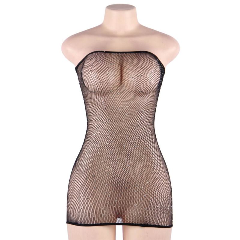 QUEEN LINGERIE - NET BODY DRESS WITH DIAMONDS S/L QUEEN LINGERIE - 3