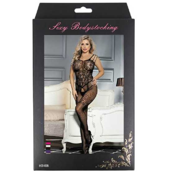 QUEEN LINGERIE - BODYSTOCKING WITH FLOWER OPENING S/L QUEEN LINGERIE - 6