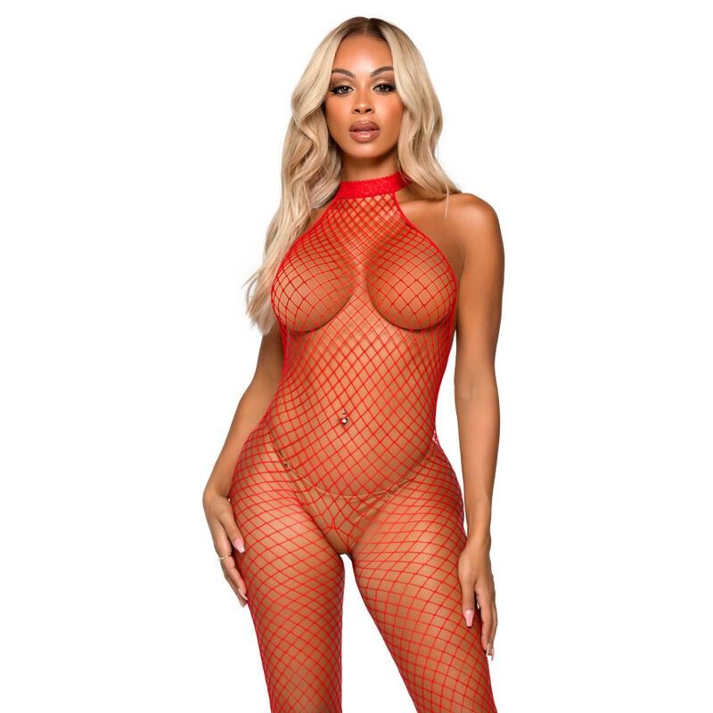 LEG AVENUE - LE FRIVOLE BODYSTOCKING - RACER NECK ONE SIZE RED LE FRIVOLE BODYSTOCKINGS - 1