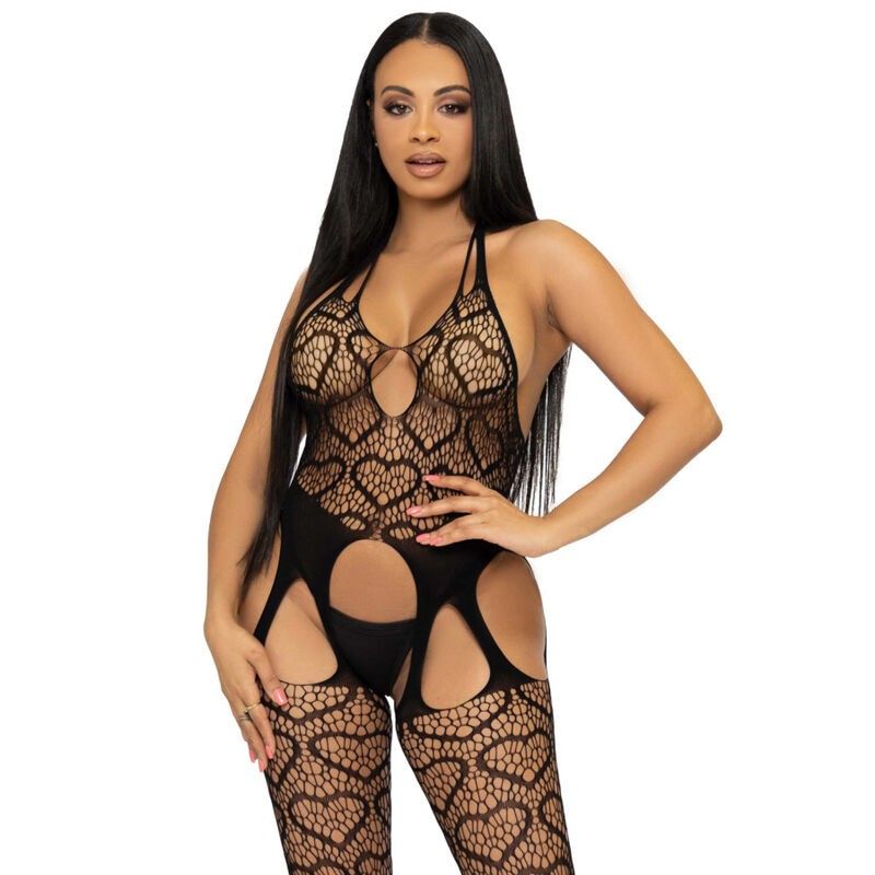 LEG AVENUE - NET BODYSTOCKING WITH STRAPS ONE SIZE - BLACK LEG AVENUE BODYSTOCKINGS - 1