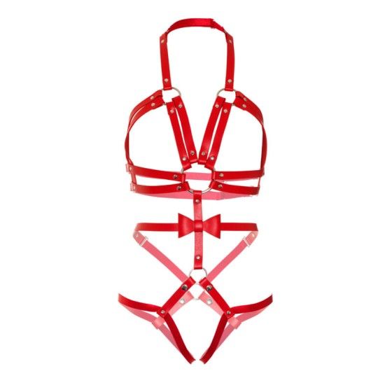 LEG AVENUE - KINK - STUDDED O-RING HARNESS TEDDY SIZE S - RED LEG AVENUE KINK - 3