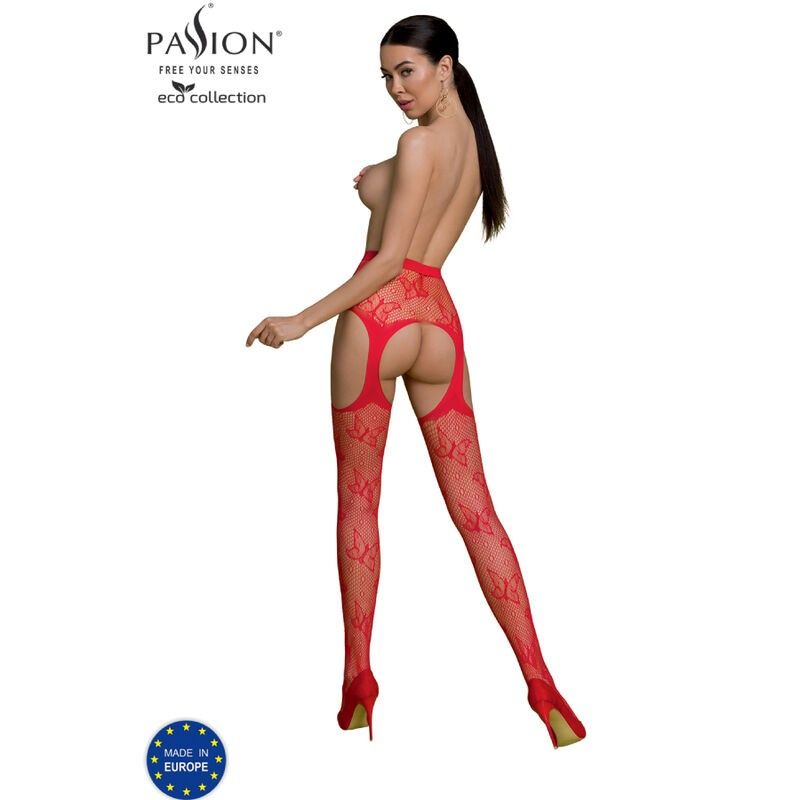 PASSION - ECO COLLECTION BODYSTOCKING ECO S001 RED PASSION WOMAN GARTER & STOCK - 2