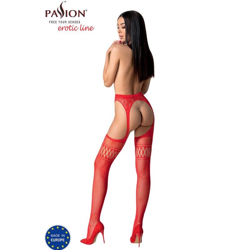 PASSION - S026 RED STOCKINGS WITH GARTER ONE SIZE PASSION WOMAN GARTER & STOCK - 4