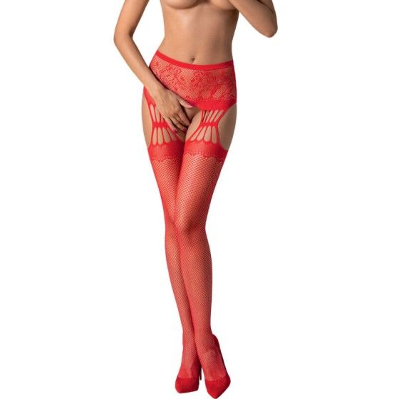 PASSION - S027 RED STOCKINGS WITH GARTER ONE SIZE PASSION WOMAN GARTER & STOCK - 1
