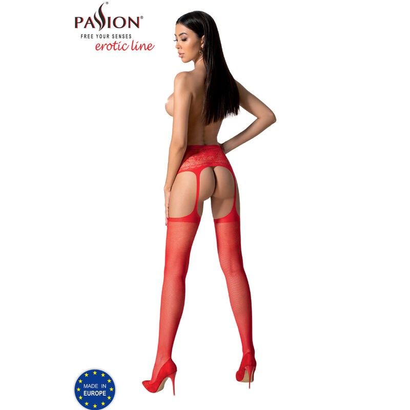 PASSION - S028 RED STOCKINGS WITH GARTER ONE SIZE PASSION WOMAN GARTER & STOCK - 4