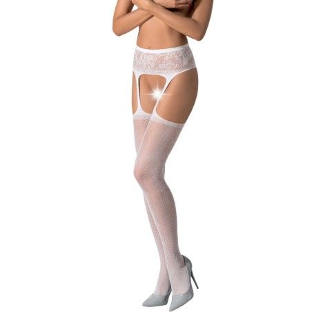PASSION - S028 WHITE STOCKINGS WITH GARTER ONE SIZE