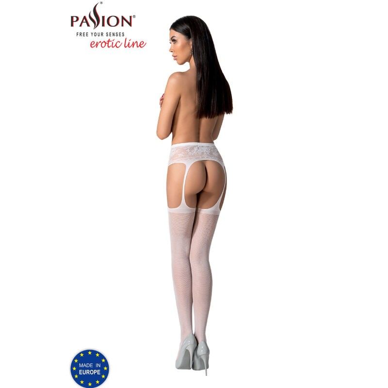 PASSION - S028 WHITE STOCKINGS WITH GARTER ONE SIZE PASSION WOMAN GARTER & STOCK - 4