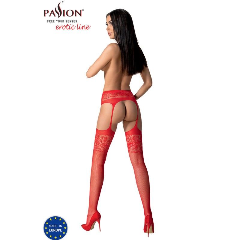 PASSION - S029 RED STOCKINGS WITH GARTER ONE SIZE PASSION WOMAN GARTER & STOCK - 4
