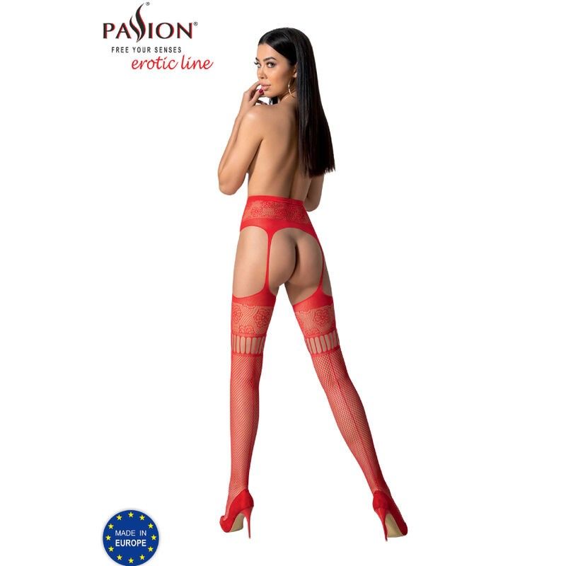 PASSION - S030 RED STOCKINGS WITH GARTER ONE SIZE PASSION WOMAN GARTER & STOCK - 4