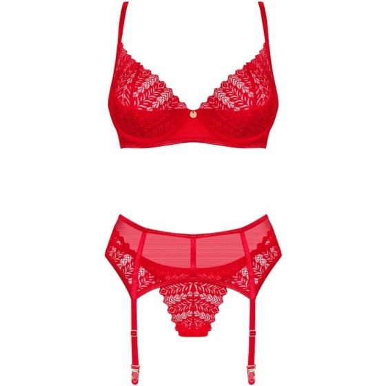 OBSESSIVE - INGRIDIA SET TWO PIECES CROTCHLESS RED XL/XXL OBSESSIVE SETS - 5