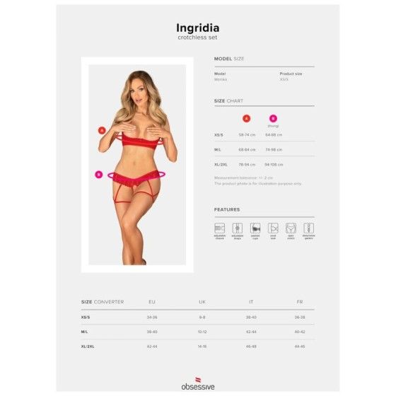 OBSESSIVE - INGRIDIA SET TWO PIECES CROTCHLESS RED XL/XXL OBSESSIVE SETS - 7