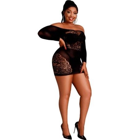 MOONLIGHT - MODEL 7 LONG SLEEVE DRESS BLACK PLUS SIZE