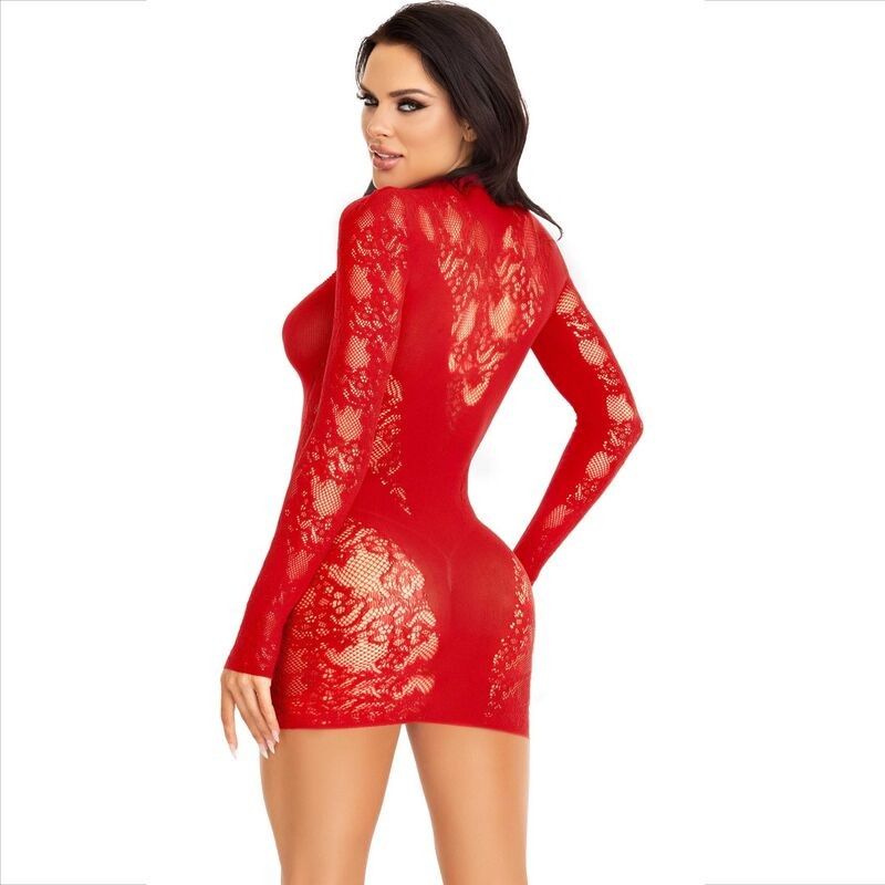 LEG AVENUE - MINI DRESS WITH LACE LONG SLEEVE RED LEG AVENUE DRESSES - 3