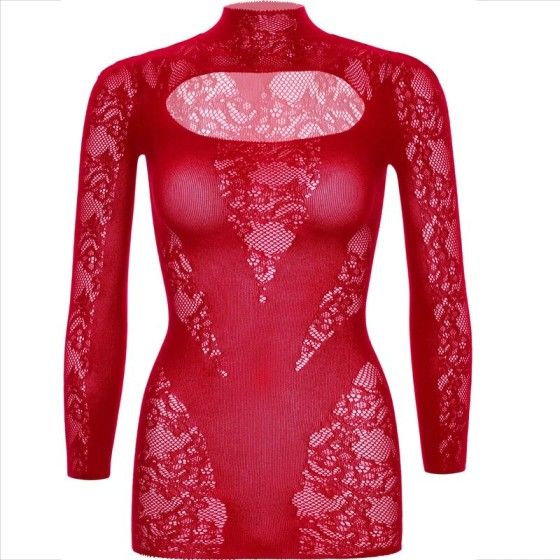 LEG AVENUE - MINI DRESS WITH LACE LONG SLEEVE RED LEG AVENUE DRESSES - 7