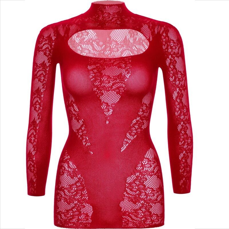 LEG AVENUE - MINI DRESS WITH LACE LONG SLEEVE RED LEG AVENUE DRESSES - 7