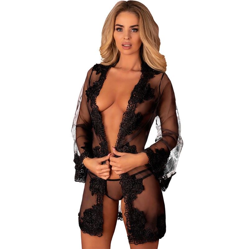 LIVCO CORSETTI FASHION - HERINA LC XG056 DRESSING GOWN + PANTY BLACK ONE SIZE LIVCO CORSETTI SETS - 1