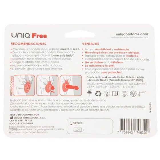 UNIQ - FREE LATEX FREE CONDOMS WITH PROTECTIVE RING 3 UNITS UNIQ - 2