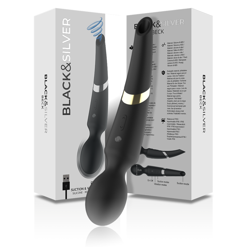 BLACK&SILVER - BECK RECHARGEABLE SILICONE MASSAGER AND SUCTION BLACK BLACK&SILVER - 7