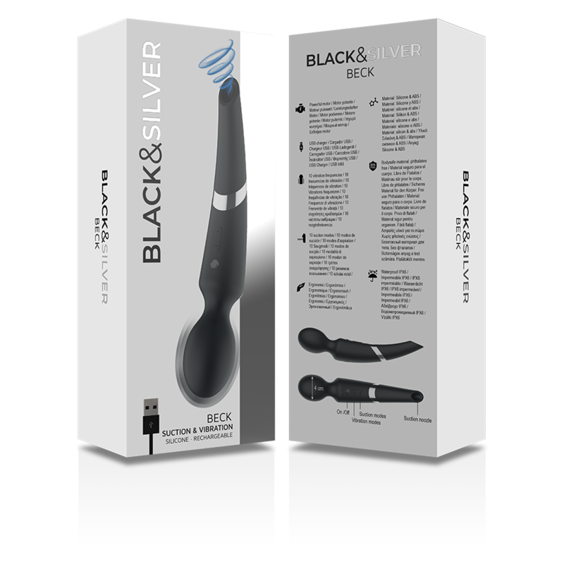 BLACK&SILVER - BECK RECHARGEABLE SILICONE MASSAGER AND SUCTION BLACK BLACK&SILVER - 8