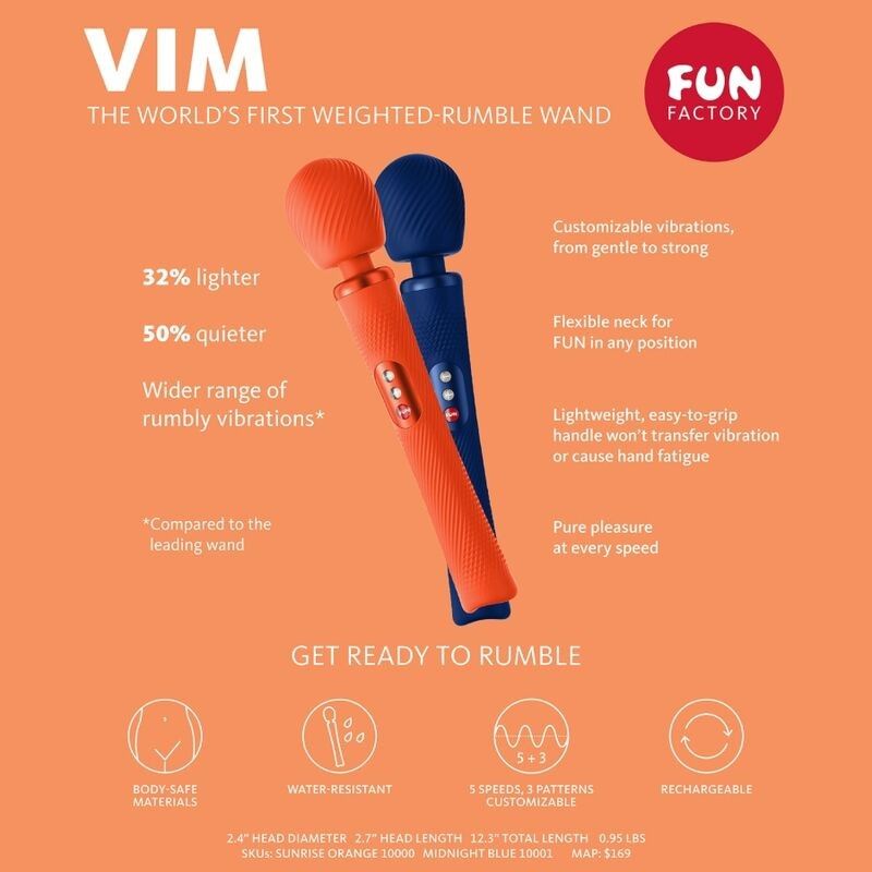FUN FACTORY - VIM SILICONE RECHARGEABLE VIBRATING WEIGHTED RUMBLE WAND SUNRISE ORANGE FUN FACTORY - 6