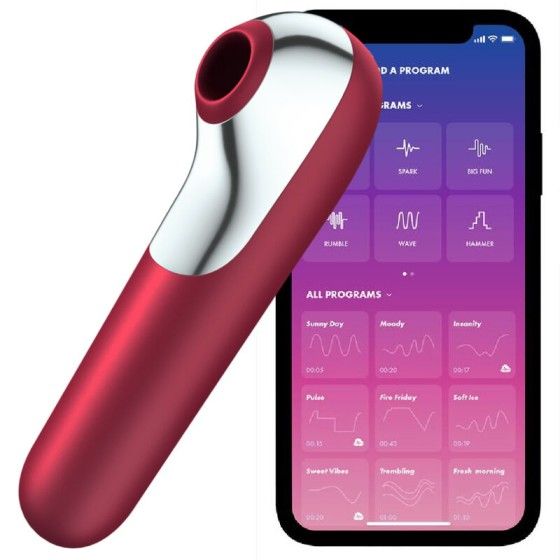 SATISFYER - DUAL LOVE VIBRATOR AND SUCTIONER WITH PULSED AIR RED SATISFYER CONNECT - 1
