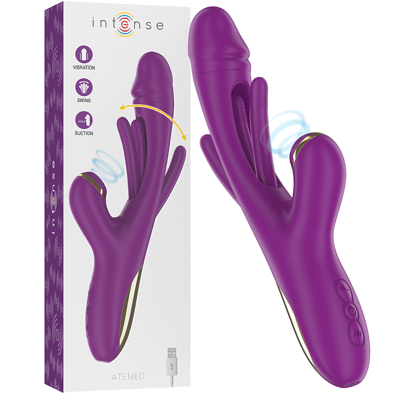 INTENSE - ATENEO RECHARGEABLE MULTIFUNCTION VIBRATOR 7 VIBRATIONS WITH SWINGING MOTION AND SUCKING PURPLE INTENSE FUN - 1