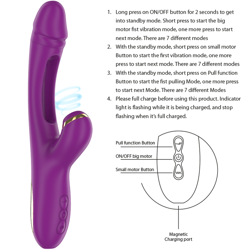 INTENSE - ATENEO RECHARGEABLE MULTIFUNCTION VIBRATOR 7 VIBRATIONS WITH SWINGING MOTION AND SUCKING PURPLE INTENSE FUN - 6