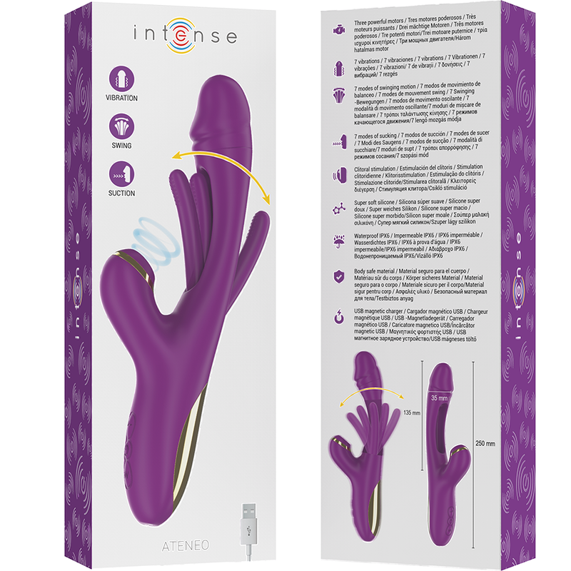 INTENSE - ATENEO RECHARGEABLE MULTIFUNCTION VIBRATOR 7 VIBRATIONS WITH SWINGING MOTION AND SUCKING PURPLE INTENSE FUN - 8