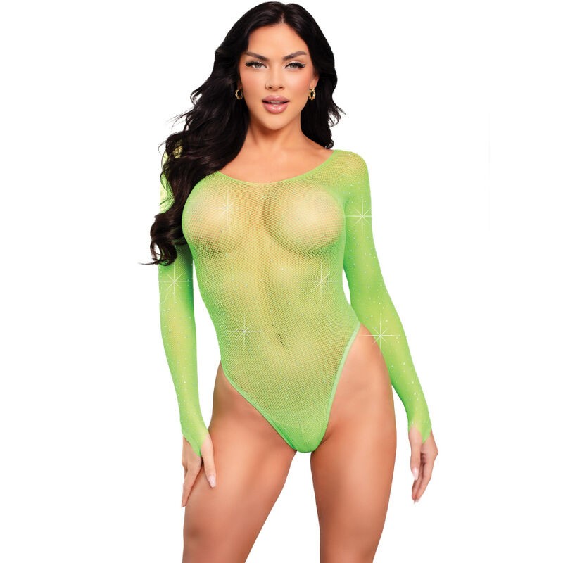 LEG AVENUE - CRYSTALIZED LONG SLEEVE BODYSUIT GREEN LEG AVENUE TEDDIES - 1