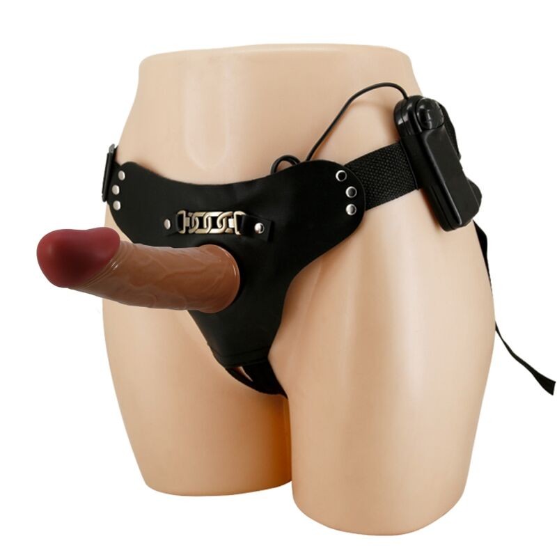 PRETTY LOVE - HARNESS BRIEFS STARKS MULTI-SPEED VIBRATION DILDO 17,5 CM LIGHT BROWN PRETTY LOVE - 1