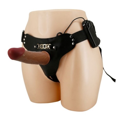 PRETTY LOVE - HARNESS BRIEFS STARKS MULTI-SPEED VIBRATION DILDO 17,5 CM LIGHT BROWN