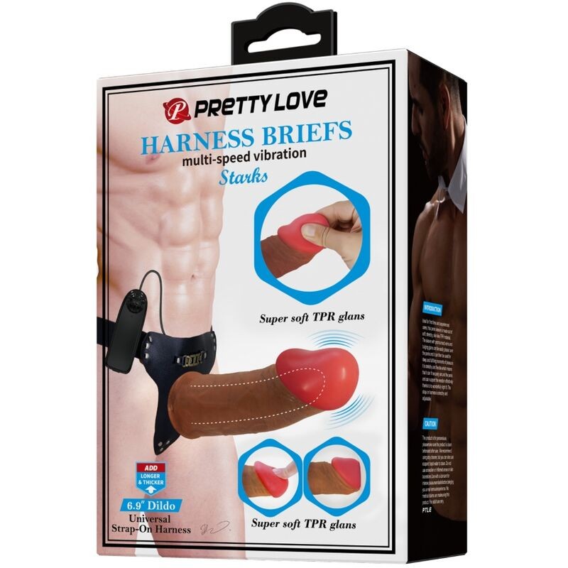 PRETTY LOVE - HARNESS BRIEFS STARKS MULTI-SPEED VIBRATION DILDO 17,5 CM LIGHT BROWN PRETTY LOVE - 9