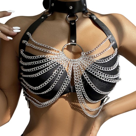 SUBBLIME - CHEST HARNESS WITH BIG RING CHAINS ONE SIZE SUBBLIME FETISH - 1