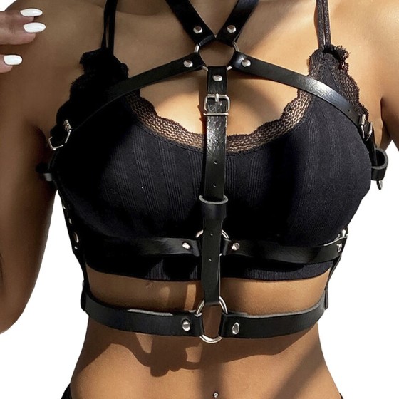 SUBBLIME - LEATHER RING CHEST HARNESS BLACK ONE SIZE SUBBLIME FETISH - 1