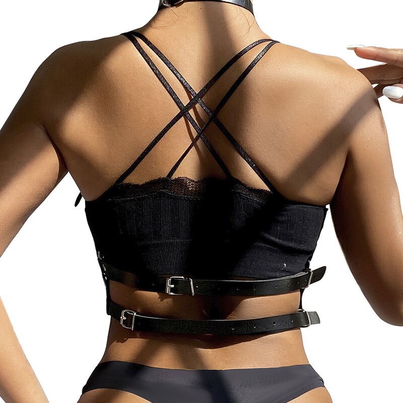 SUBBLIME - LEATHER RING CHEST HARNESS BLACK ONE SIZE SUBBLIME FETISH - 3