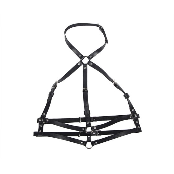 SUBBLIME - LEATHER RING CHEST HARNESS BLACK ONE SIZE SUBBLIME FETISH - 4