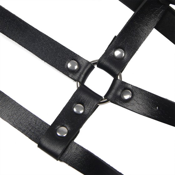 SUBBLIME - LEATHER RING CHEST HARNESS BLACK ONE SIZE SUBBLIME FETISH - 5